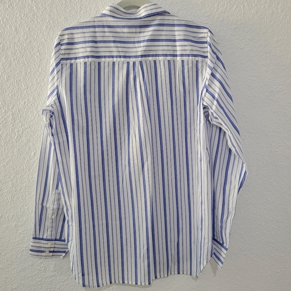 UNTUCKit Pinot Perse Shirt, Striped Blue White Long Sleeve Button Up NWT SZ 10 - Picture 2 of 9